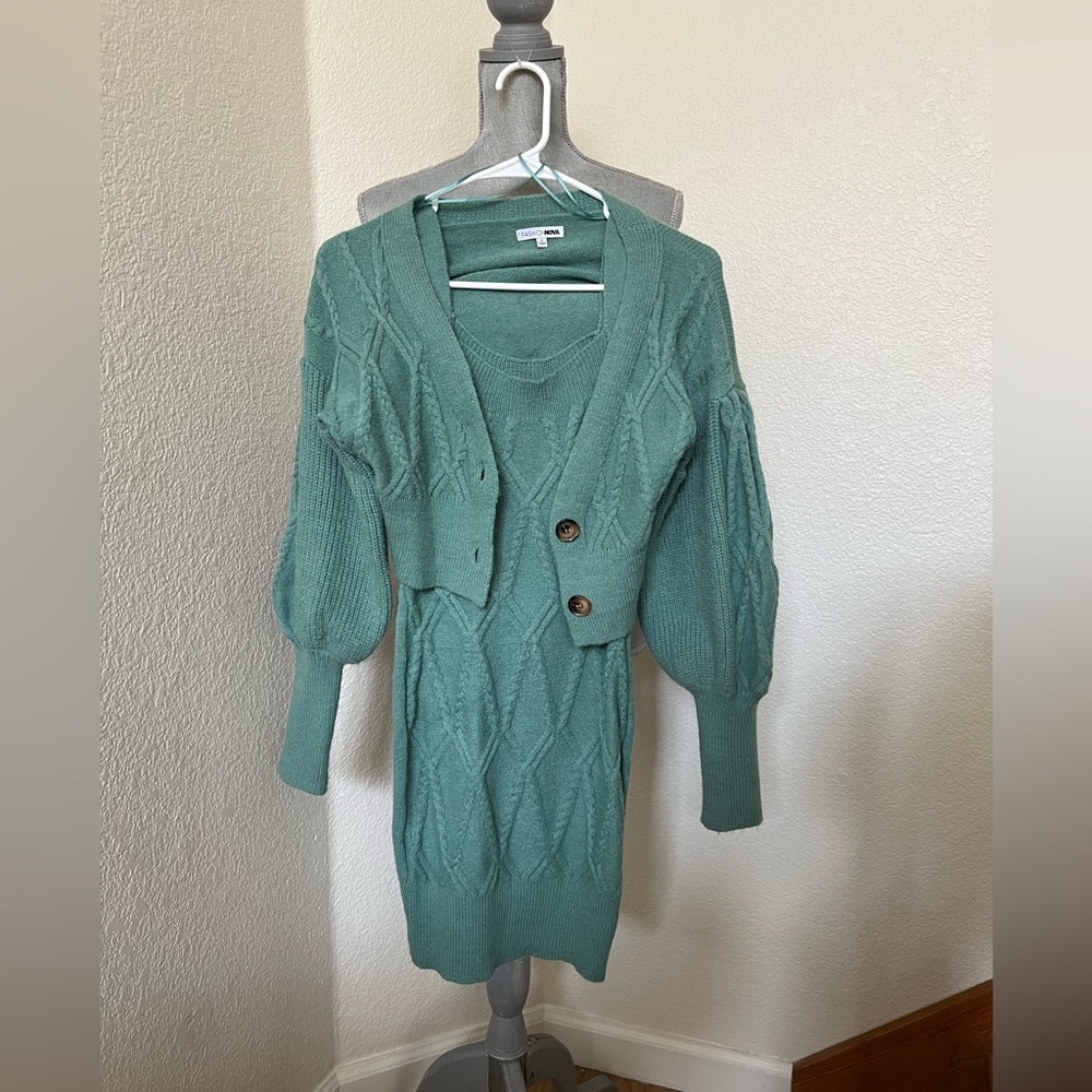 Green Cable Knit Sweater Dress